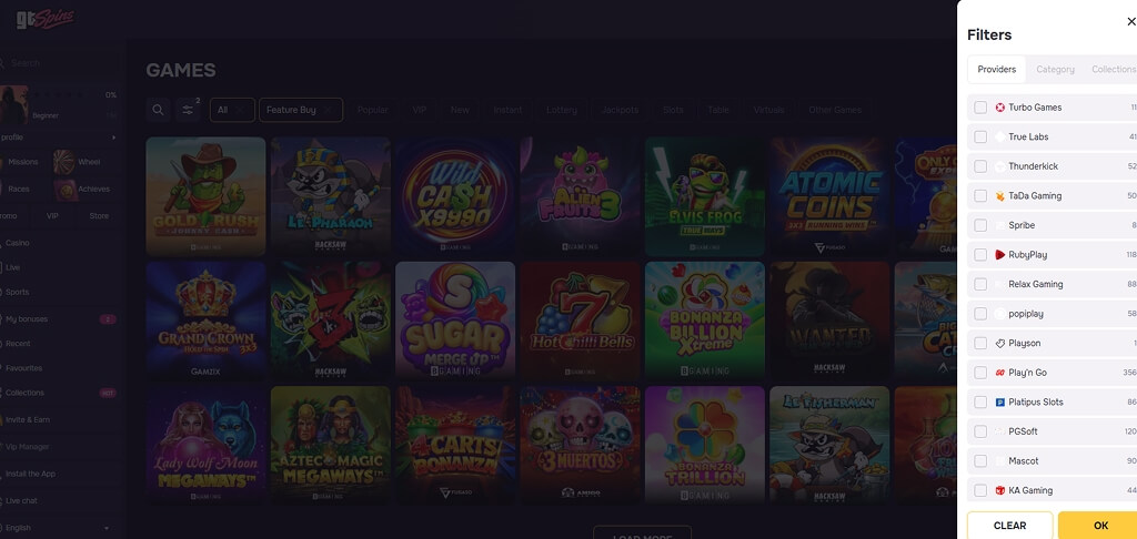 GTSpins Casino Game Providers UK
